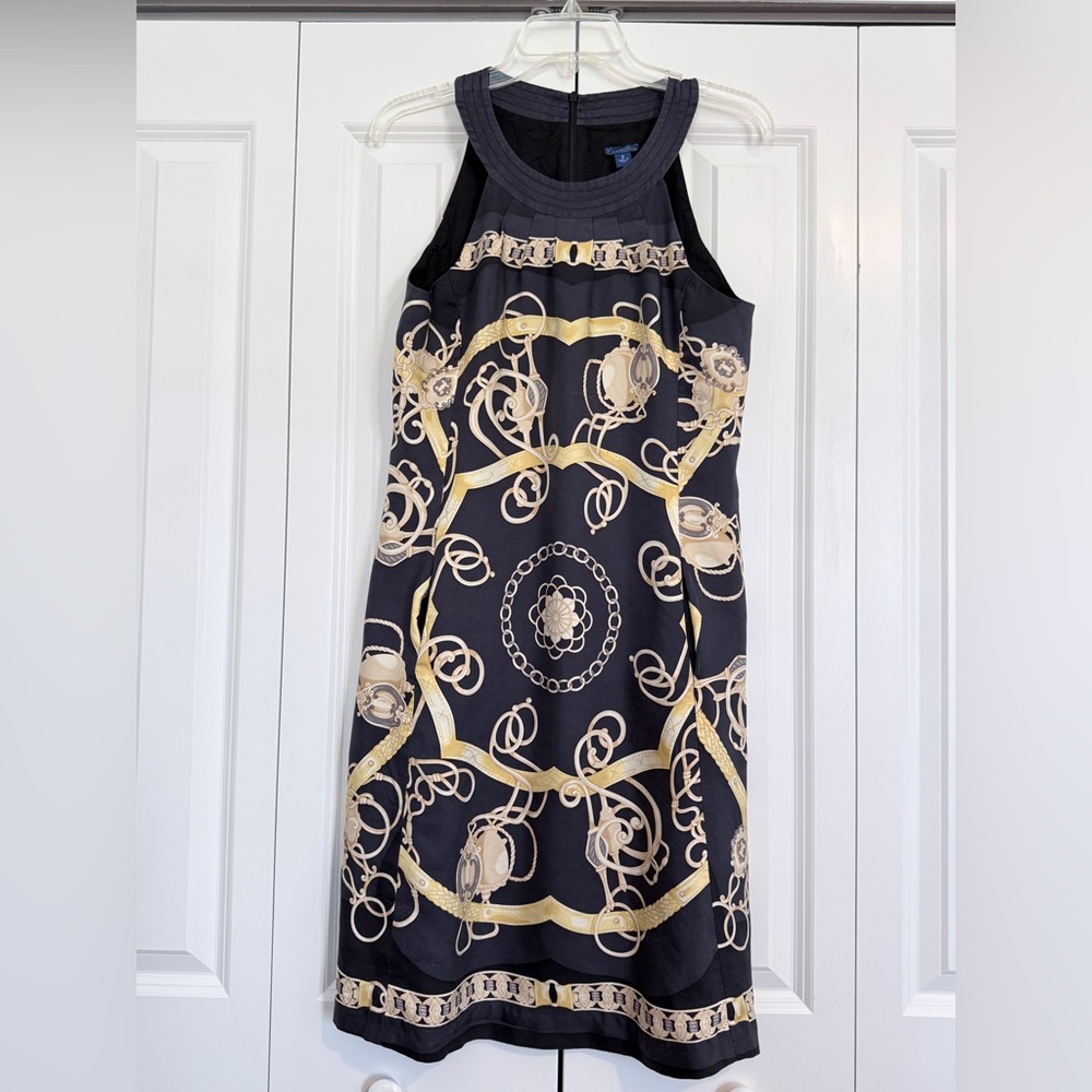 J. McLaughlin black and gold chains silk lined sleeveless dress